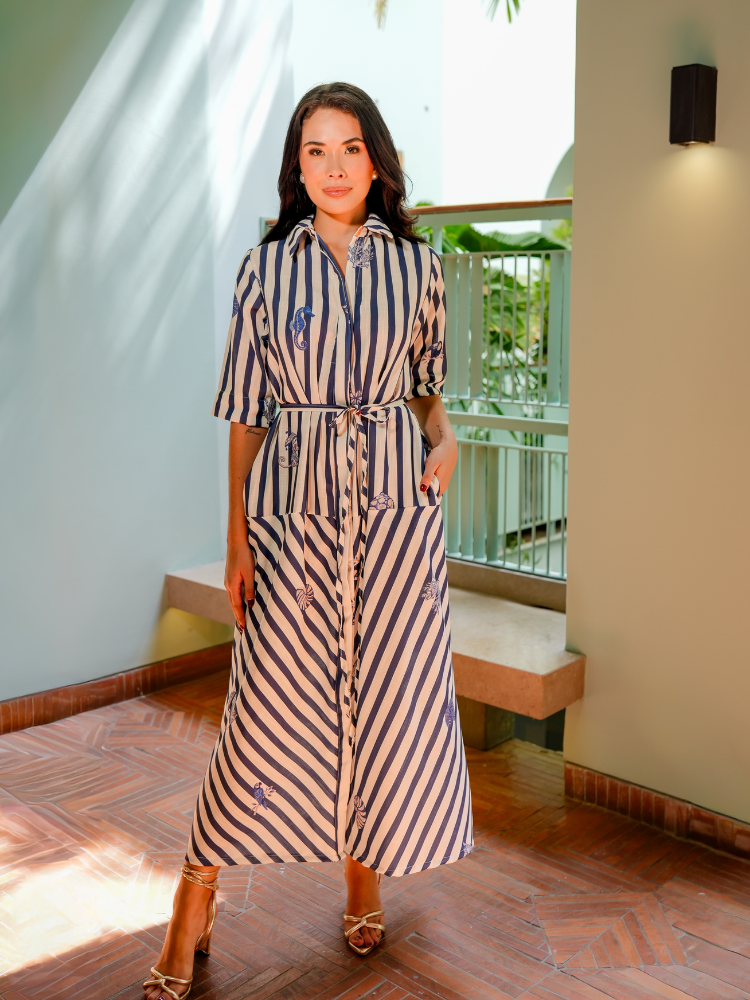 REBECCA DRESS IN BLUE STRIPES
