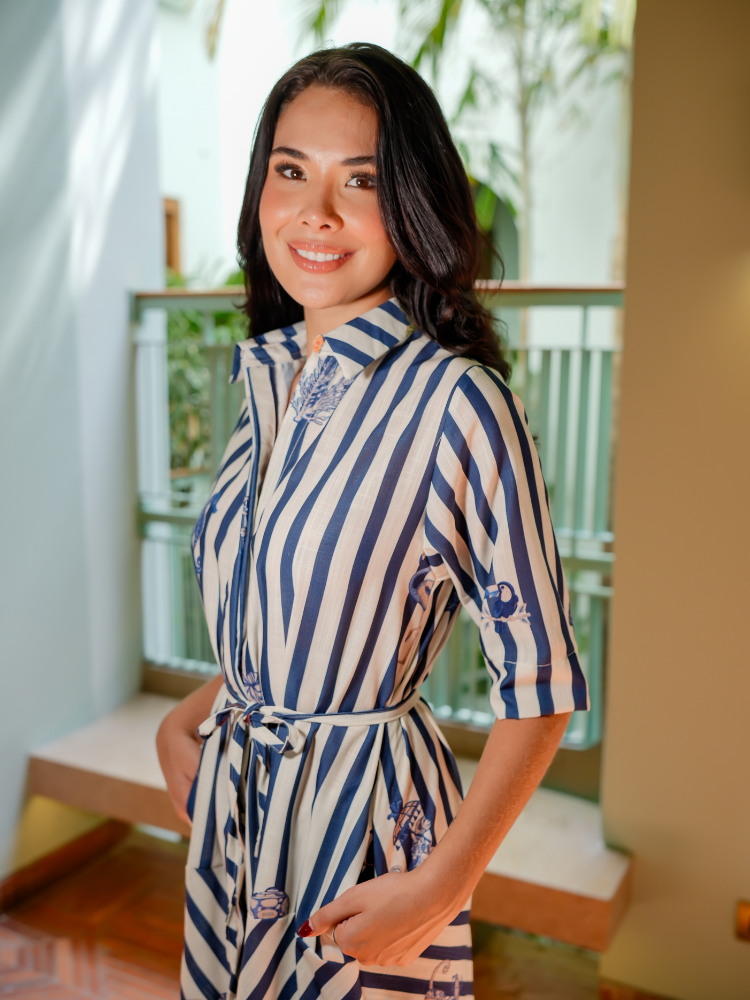 REBECCA DRESS IN BLUE STRIPES